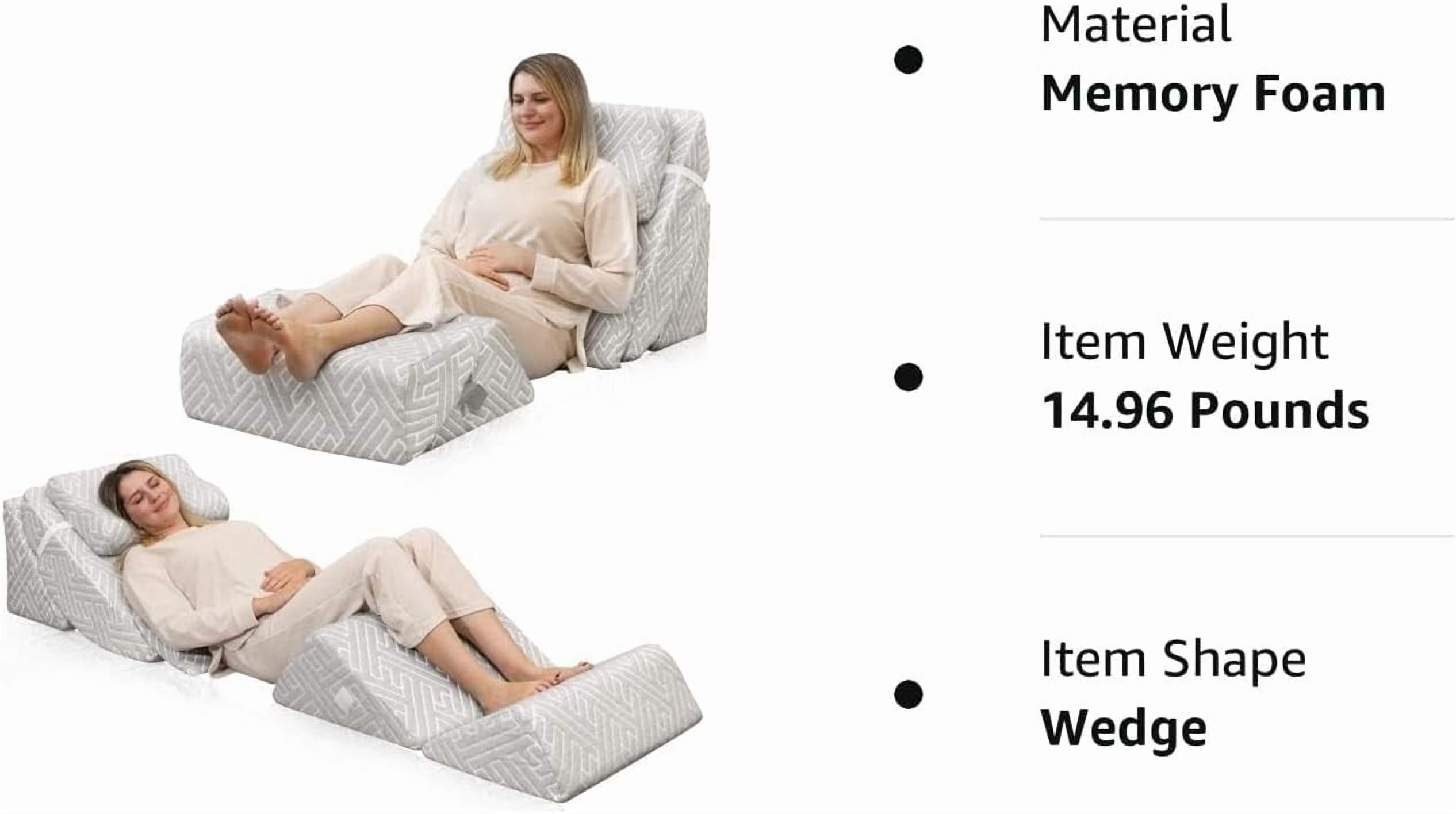 WJSP 6pcs Orthopedic Bed Wedge Pillow Set Grey Adjustable Memory Foam for Back Leg Neck Support Post Surgery Acid Reflux