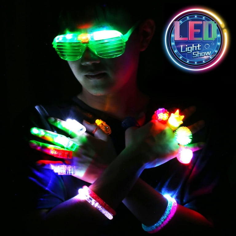EBD Products 74 Pcs Light Up Toy Party Favors Glow In The Dark Party  Supplies For Kid Adults With 44 Finger Lights 8 Jelly Rings 6 Gl…