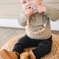 thumbnail image 6 of Charcoal Babeehive Goods Silicone Bead & Wood Ring Pacifier Clip | Perfect Blend of Fashion and Functionality | Natural Wood Rings and Soft Silicone Beads | Gentle on Gums,Teeth and BPA-Free, 6 of 10