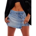 thumbnail image 3 of Women'S High Waisted Button Front Denim Skort Asymmetrical Hem Skirt Shorts Medium Blue L, 3 of 8