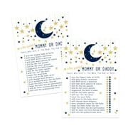Twinkle Little Star Baby Shower Game Cards (25 Pack) Guess Who Mommy or Daddy Boys Navy Blue and Gold - 5x7 - Paper Clever Party