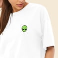 thumbnail image 5 of Dalix Alien Embroidered Cotton Relaxed Fit Flowy Short Sleeve Crewneck Tee Shirt Womens in White L Large, 5 of 5