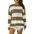 thumbnail image 1 of Seyurigaoka Womens Juniors Casual Knit Tops Hollow Out Long Sleeve Crewneck Striped Sweater Color Block Pullover Jumper Knitwear, 1 of 9