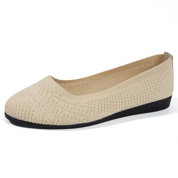 Rokment Womens Knit Wedges Ballet Flat Dress Shoes Comfortable Lightweight Mesh Round Toe Low Heels Slip on Socks Walking Loafers for Driving Beige Size 6