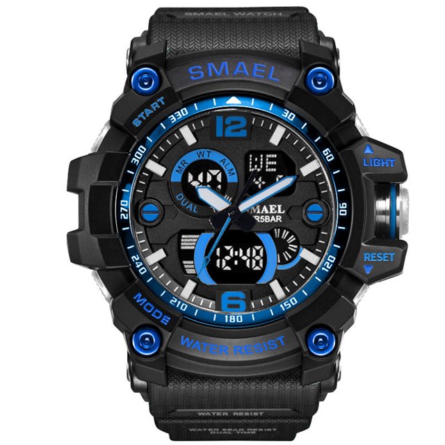 SMAEL Reloj de pulsera de cuarzo con correa de resina impermeable informal de moda (negro azul)