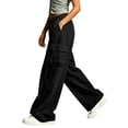 thumbnail image 6 of LEAVINGSUO Wide Leg Cargo Pants for Women Plus Size Elastic Waist Cargo Pants Casual Loose Wide Leg Trousers With Side Pockets Black S, 6 of 8