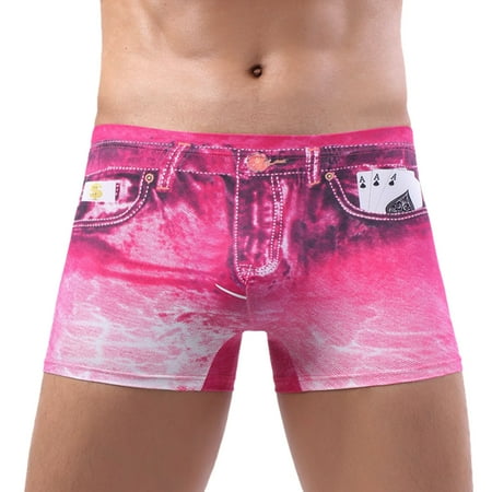 

Men Low Rise Underwear Funny 3D Cowboy Faux Jean Denim Pattern Printed Shorts Boxer Briefs Summer Sexy Stretch Underpant