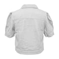 thumbnail image 7 of Miaoju Women's Summer Short Sleeve Crop Denim Trucker Jacket Jean Coat Tops, White XXL, 7 of 7