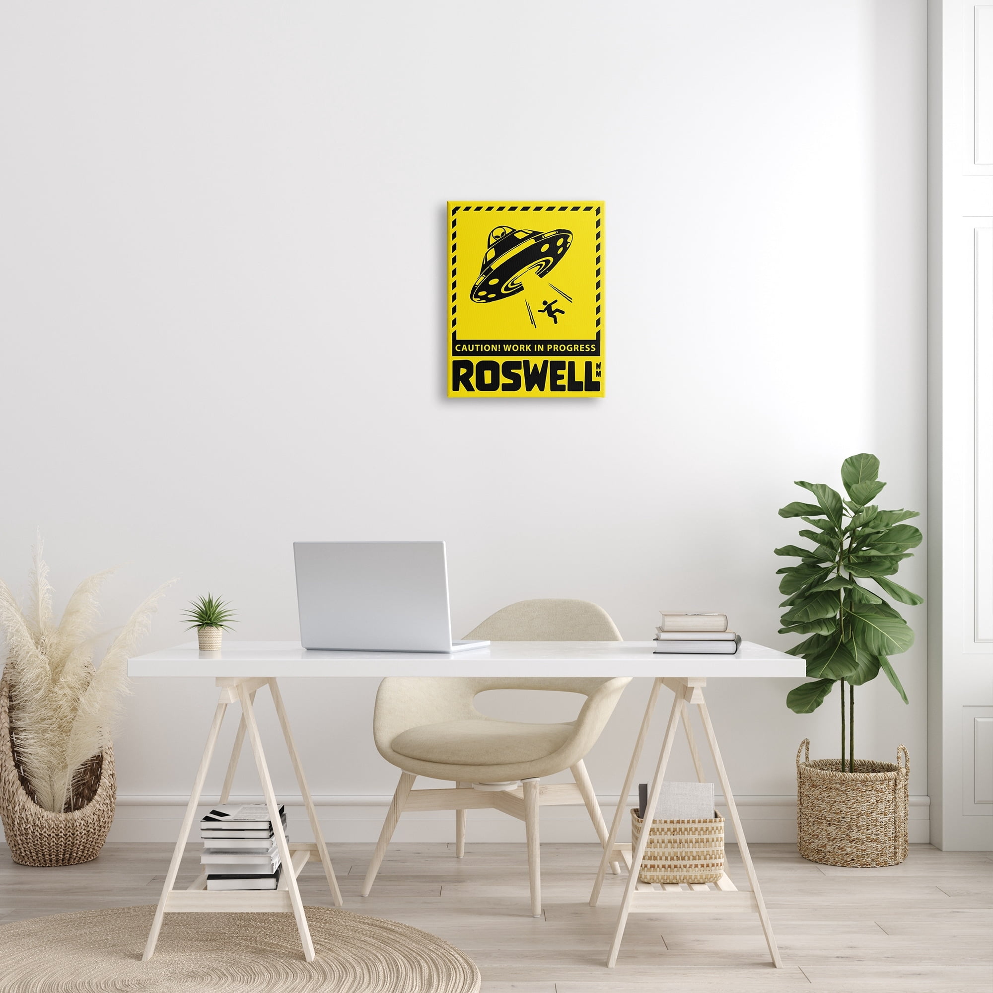 Stupell Industries Caution Roswell NM Alien UFO Travel & Places Painting Gallery Wrapped Canvas Print Wall Art