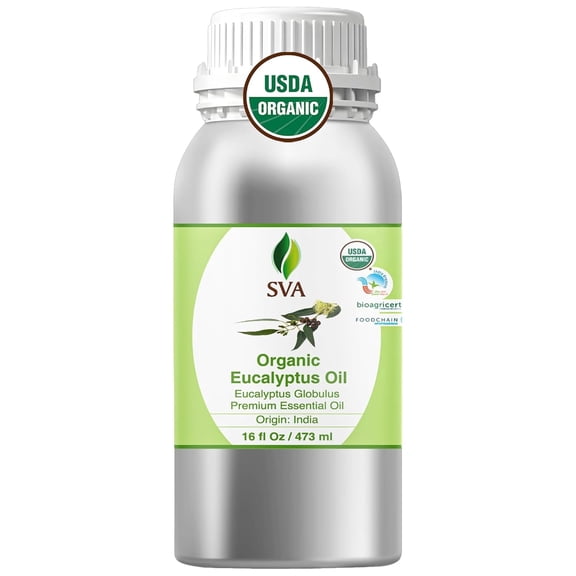 SVA Eucalyptus Essential Oil Organic – 16 Fl Oz – 100% Natural Organic Eucalyptus Oil for Hair, Face, Skin Care, Diffuser, Aromatherapy, Scalp, Body Massage, Soap and Candle Making