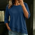 thumbnail image 2 of Lmueinov 3/4 Length Sleeve Womens Tops Crew Neck Lace Scalloped Hem Casual Shirts Solid Loose Fit Blouses Summer Fall Vacation Outfits, 2 of 7