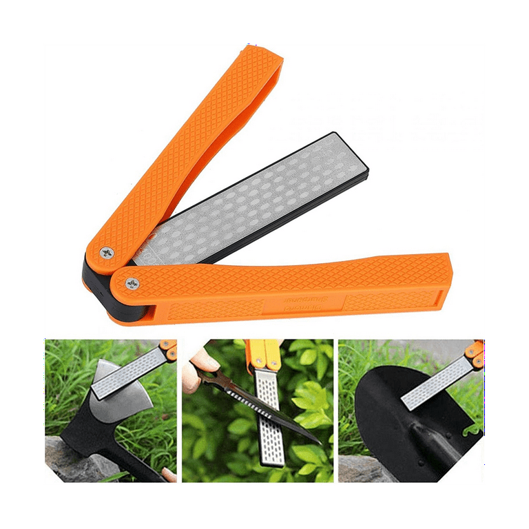 OSFTBVT Diamond Knife sharpener Pocket Sharpening Stone #400/600 Double  Sides Folding Portable Orange - 1pcs