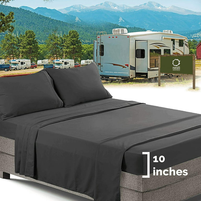 Nestl RV/Short Queen Bed Sheets Set Bedding Sheets Set for Campers, 4-Piece Bed Set, Microfiber, Gray, Size: 4 Piece Set