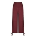 thumbnail image 6 of Babysbule Womens Summer Solid Color Capris Cotton Linen Loose Drawstring Cropped Trousers With Pockets Trousers, 6 of 7