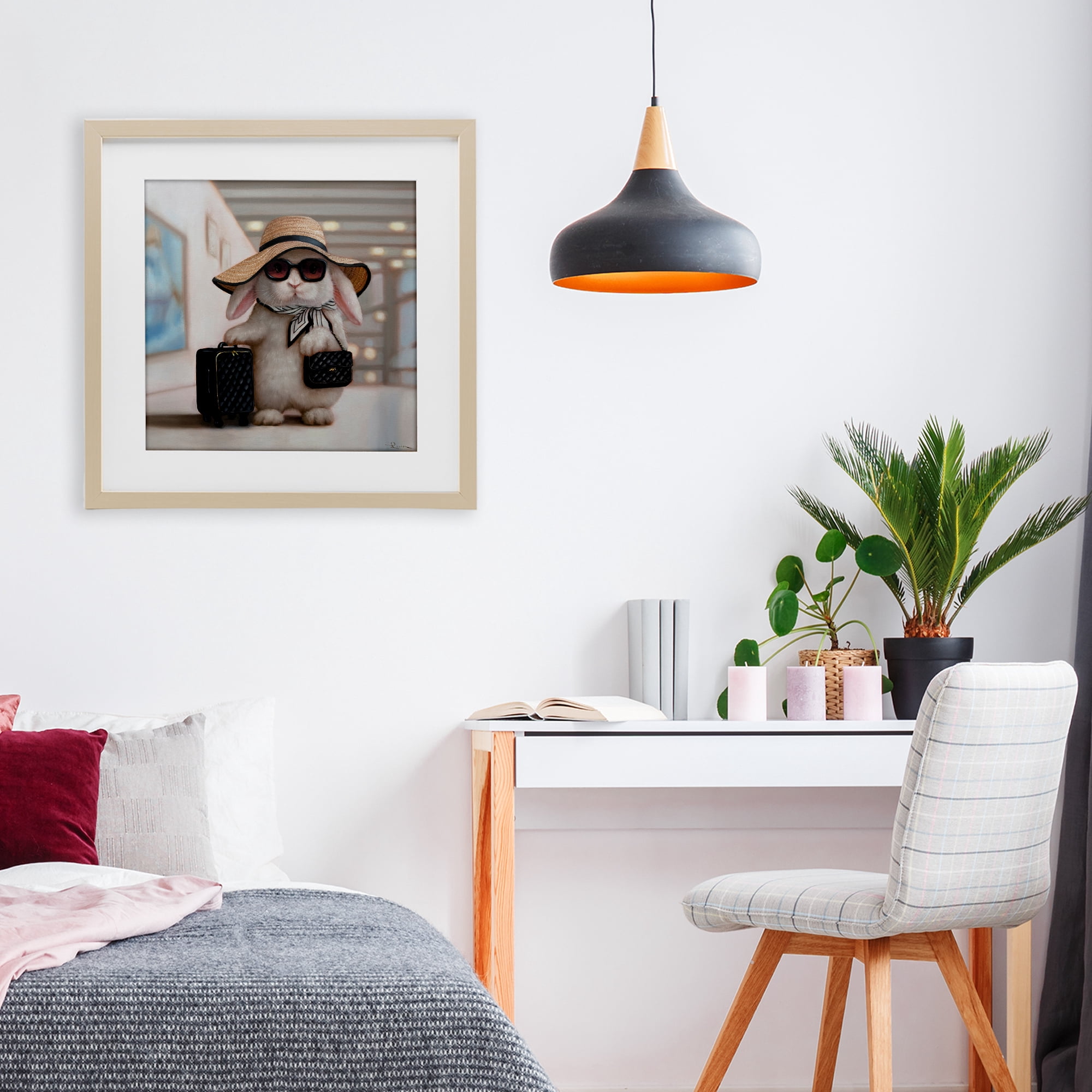 Stupell Industries Bun Voyage Traveling Rabbit Birch Framed Print Under Glass, design by Lucia Heffernan