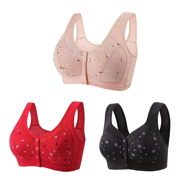 Bigersell Daisy Bras for Older Women Front Closure 3pcs Push-Up Bra Style R-65 Breathable Lightly Lined Bras Pack R-65-pinks