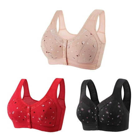 Mrat Non Padded Wireless Bra 3pc Front Snaps Full Cover Bras for Women Comfortable Button Close Sports Bras Breathable Everyday Bras Underwear S-197 Pink-A S