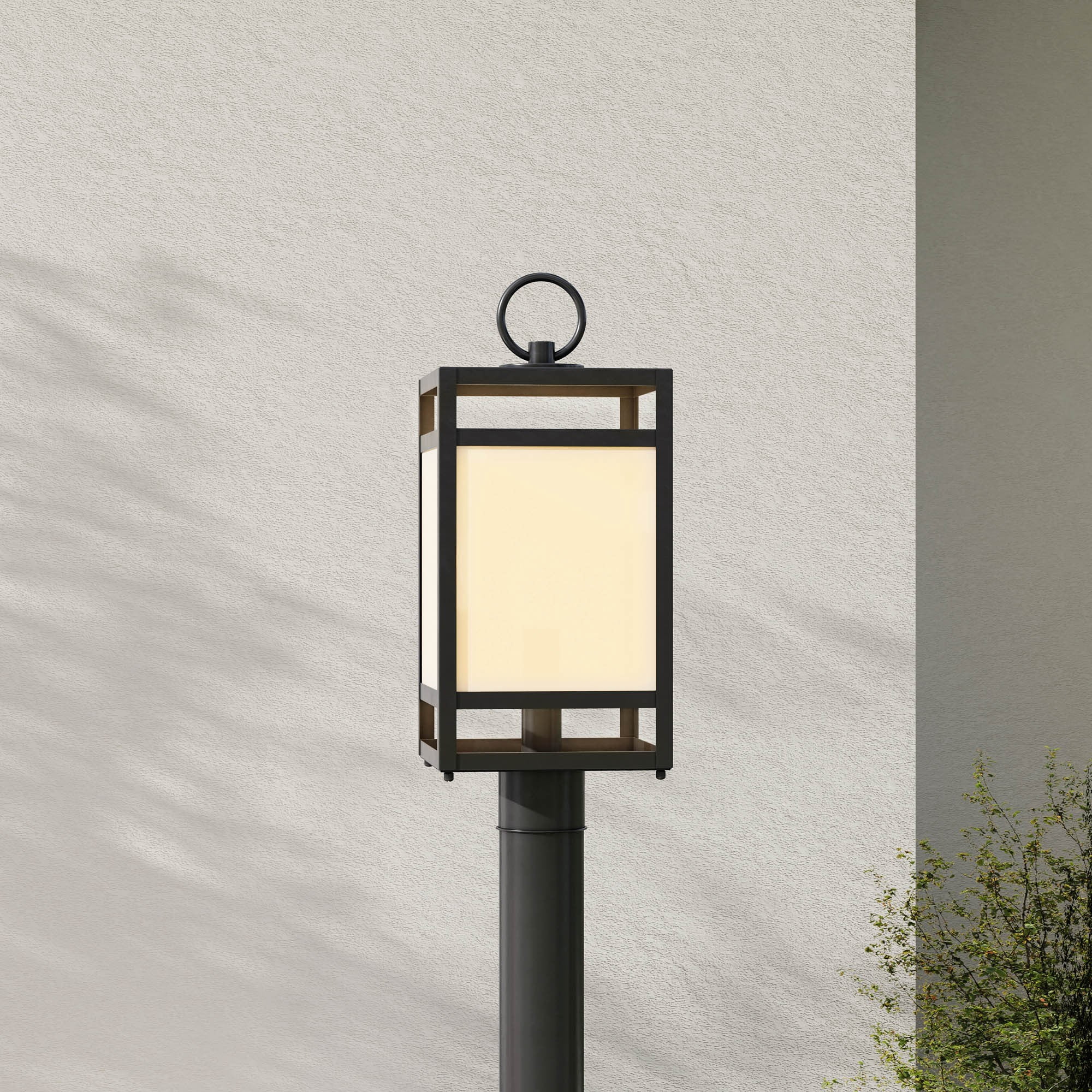 Parrish Collection One-Light Matte Black Clear and Etched Glass Modern Craftsman Outdoor Post Light