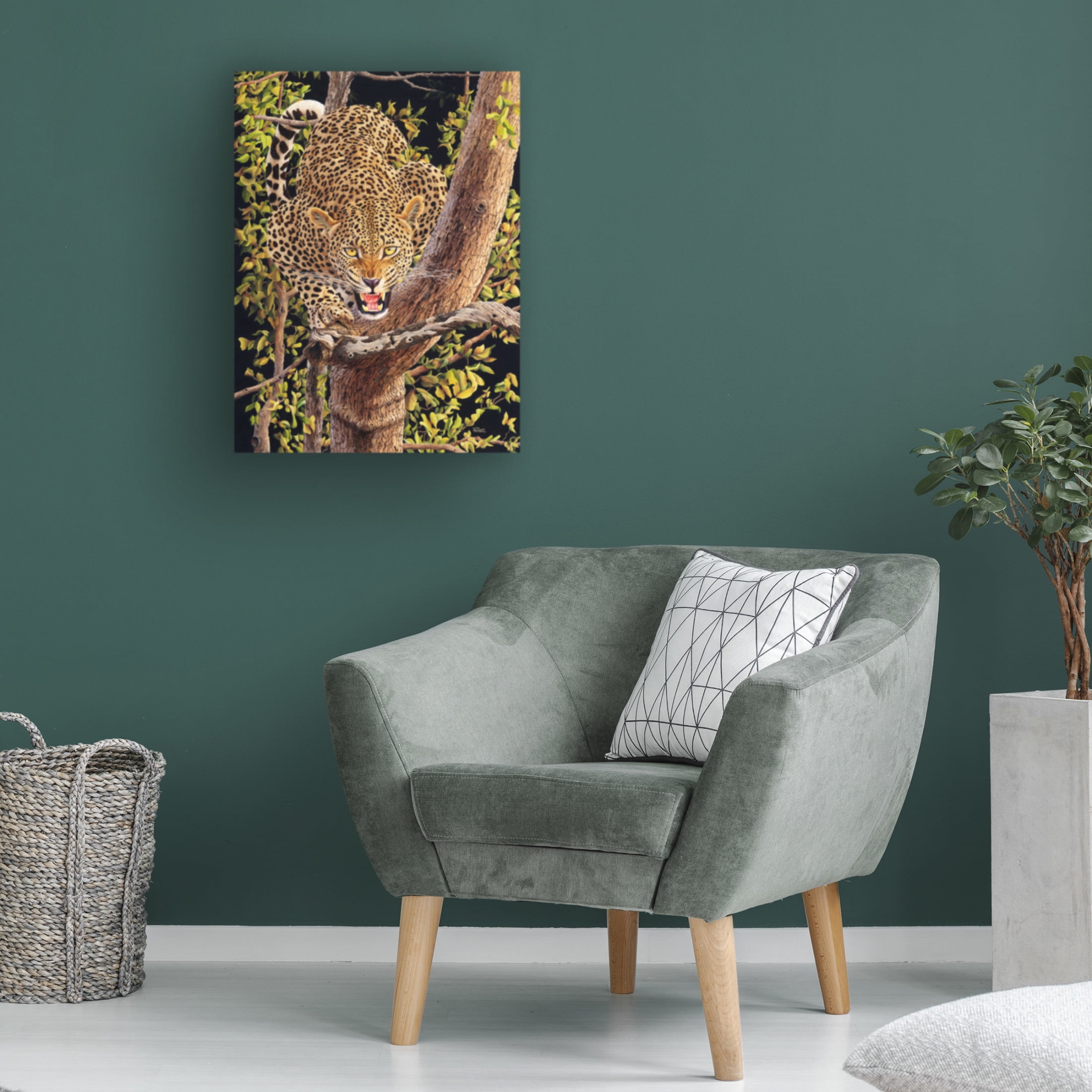 Canvas Wall Art - Delene Lambert 'Leopard in Tree' Wall Art for Living Room, Bedroom, or Office Décor by Trademark Fine Art - 24 x 32 Inches