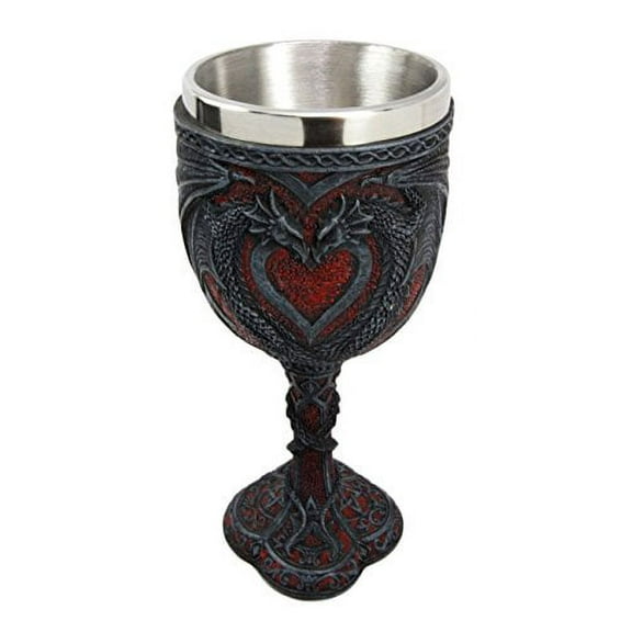Atlantic Collectibles Celtic Dual Dragon Heart Vial Of Blood 7"H Wine Goblet Cup Chalice