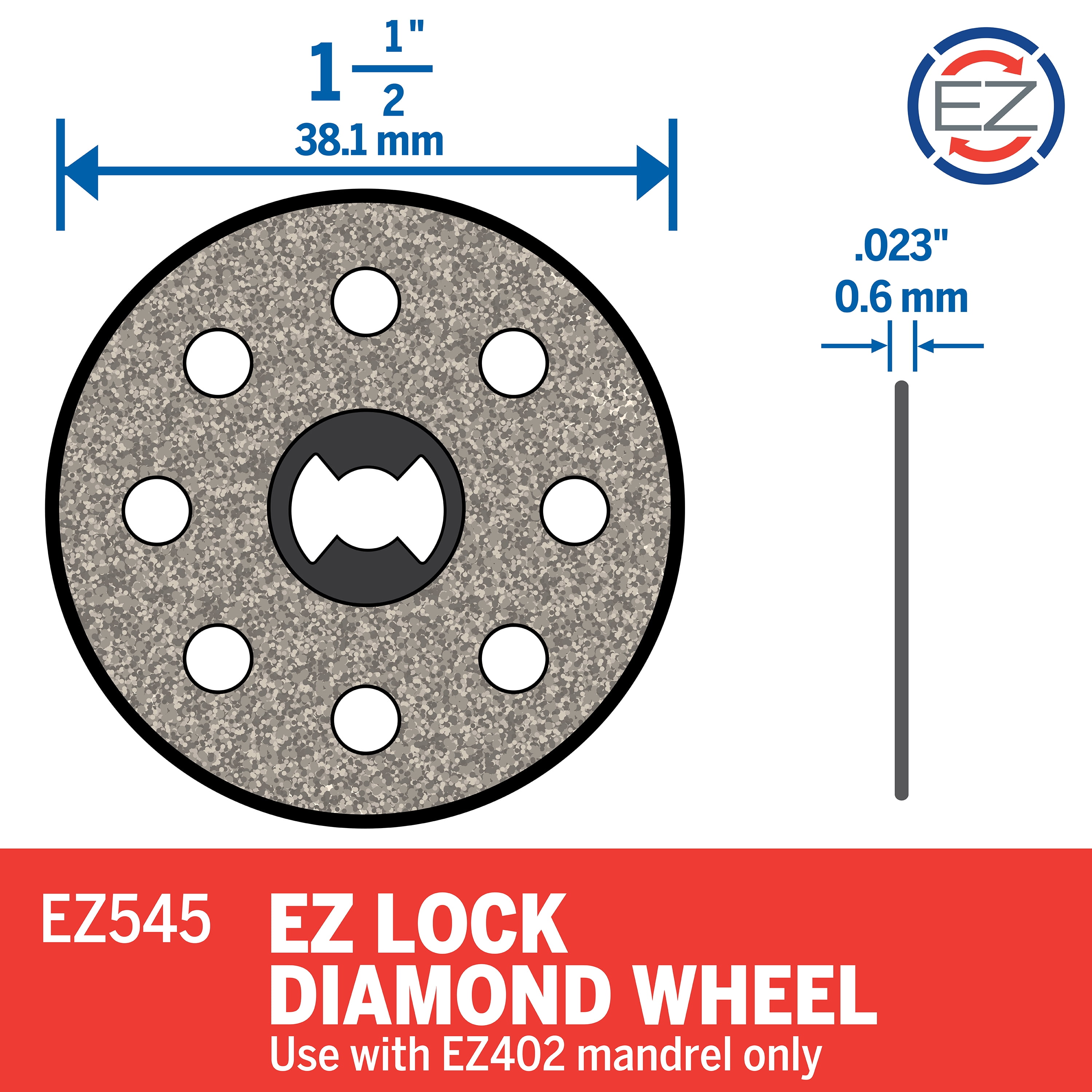 Dremel EZ545 EZ Lock 1-1/2" Diamond Grit Cutting Wheel Rotary Accessory for Tile & Ceramic Materials