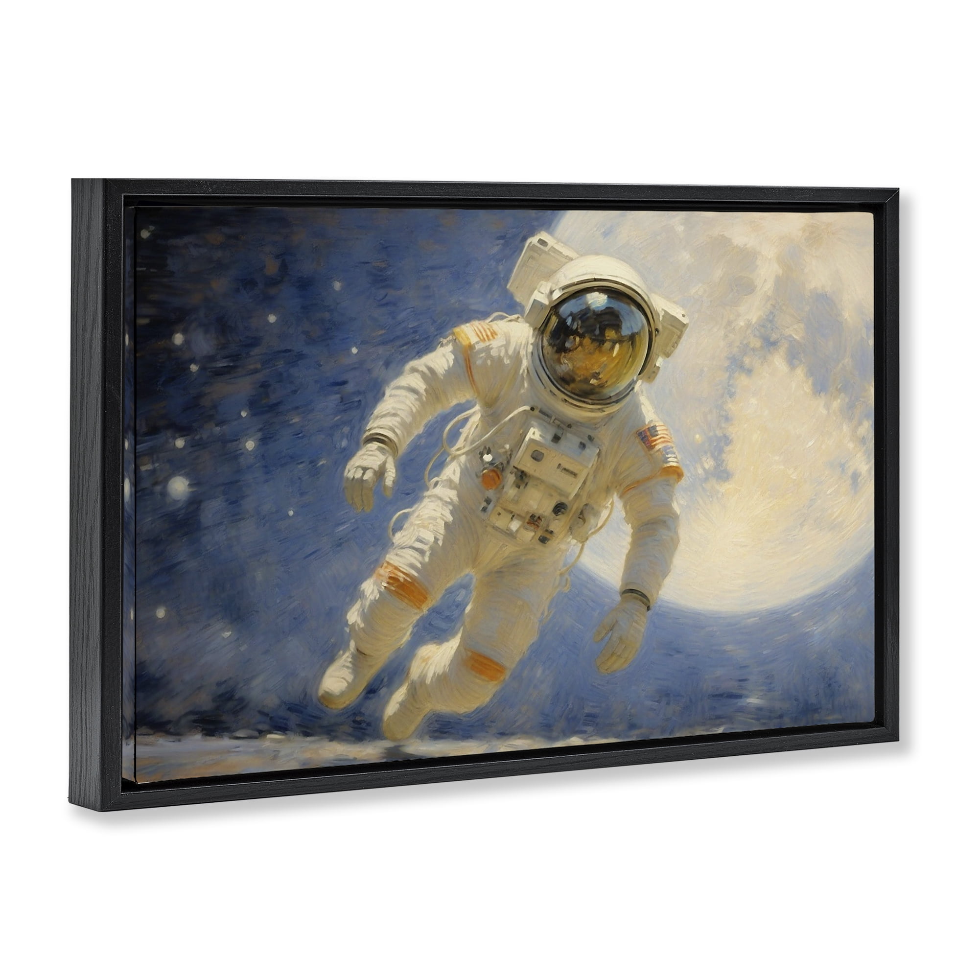 Astronaut in Vast Galaxy Black Framed Floater Canvas Wall Art, design by Angie Hawke