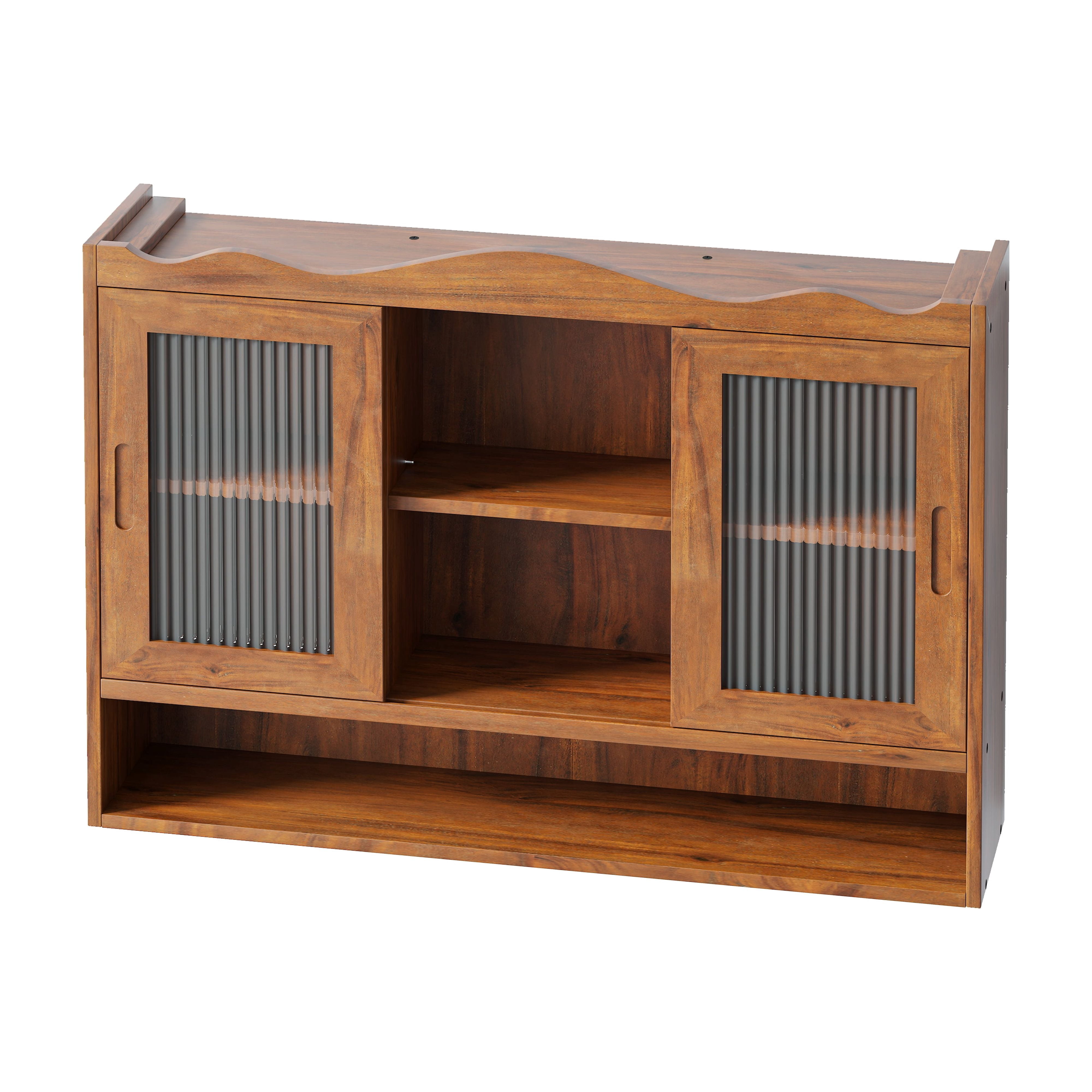35.4" Retro 2 Door Sliding Cabinet Three Layers of Storage Space, Suitable for Bathrooms, Kitchens, Dining Rooms, Brown