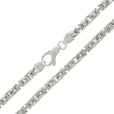 Sterling Silver Square Byzantine Necklace - Sterling Silver 5mm Hollow Byzantine Box Link 925 Rhodium Necklace Chain 24