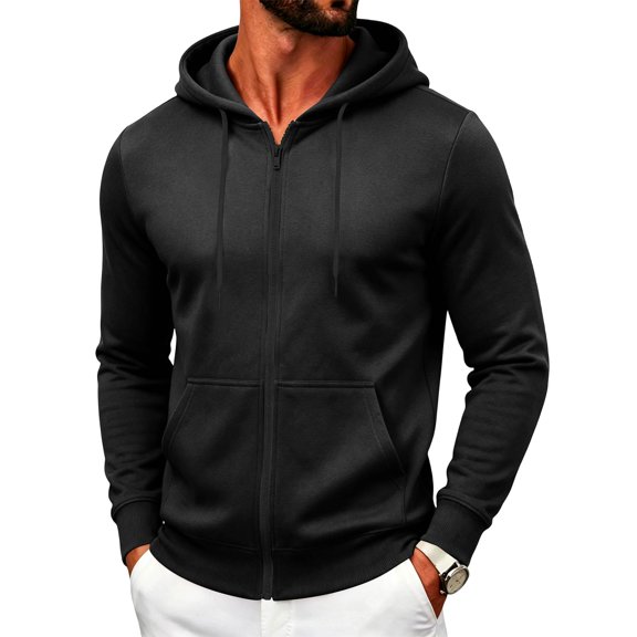 Hearthz Mens Hoodies Zip Up Long Sleeve Men's Hoodie Jacket Streetwear Oversized Fall Winter Mens Hoodies with Pocket Black XL