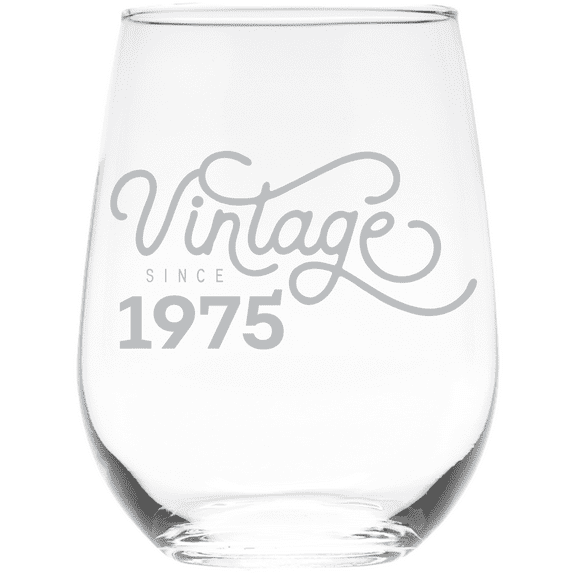 C&M Personal Gifts  17 oz Vintage 1975  Stemless Wine Glass