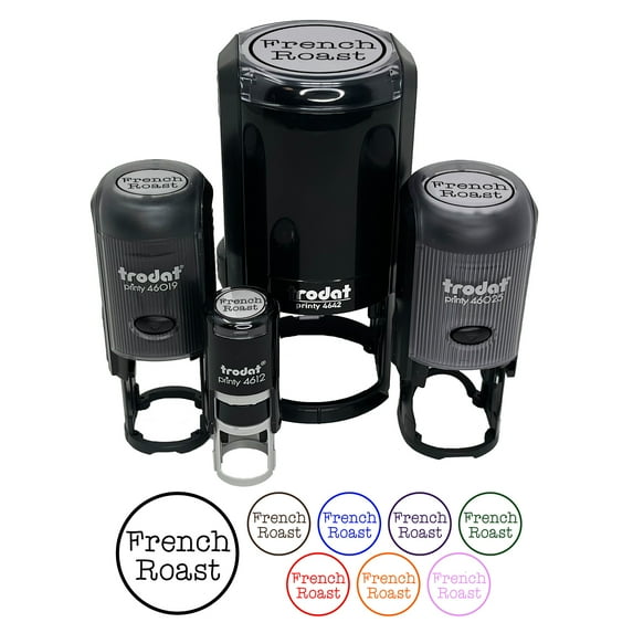 French Roast Coffee Label Self-Inking Rubber Stamp Ink Stamper - Fuchsia Ink - Small 3/4 Inch