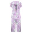 thumbnail image 6 of Rggeeun Halloween pajamas for women set Ghost Graphic Homewear Crew Neck Short Sleeve Tops Soft Pants with Pockets Holidays Simple Pjs Sets,Purple,S, 6 of 6