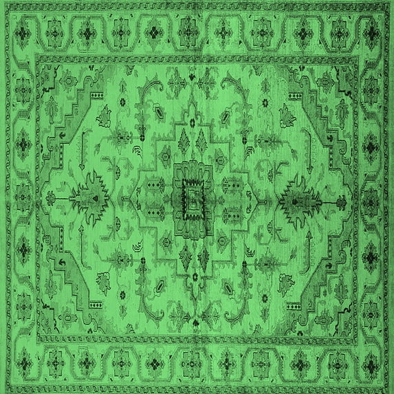 Ahgly Company Indoor Square Oriental Emerald Green Industrial Area Rugs, 8' Square