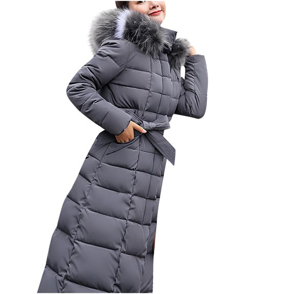 Odeerbi Winter Coats for Women Trendy Long Collar Padded Coat Slim Thick Coat Warm Cotton Down Jacket Gray