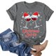 thumbnail image 3 of Gibobby Tops navideños para mujer Navidad Copa de de nieve Impresión O Cuello Manga corta Camiseta suelta Blusa Tops(Gris,G), 3 of 4
