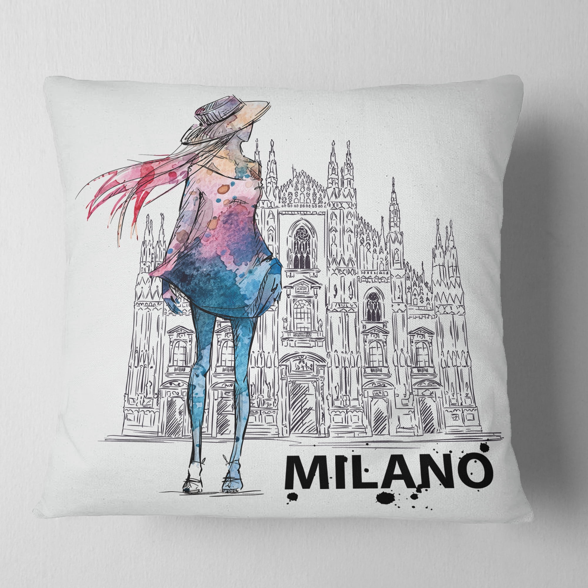 Designart Girl on a Milano Duomo - Contemporary Throw Pillow - 18x18