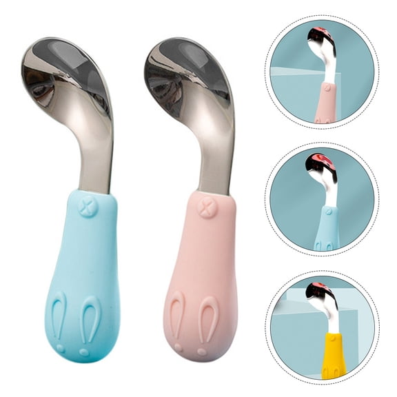 Niceauty 2pcs Dining Utensils Training Spoons With Handles Safe For Boy Girl For Learning To Eat Random Color