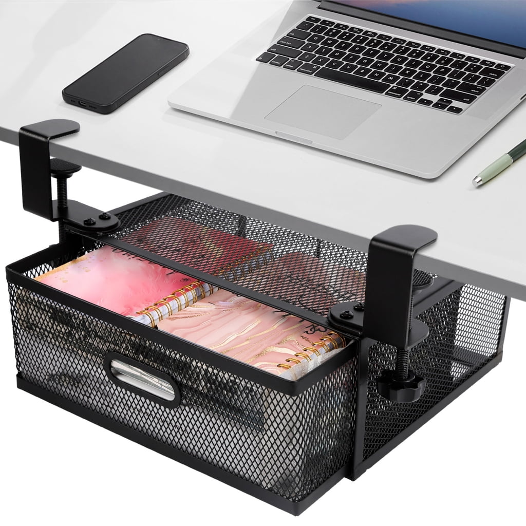 Single Layer Slide Out Storage Drawer For Desk Easy Installation Carbon Steel Design Desktop Organization Tool