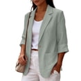 thumbnail image 3 of WRFWUL Womens Cotton Linen Blazer 3/4 Sleeve Open Front Notched Collar Jacket Casual Work Office Lightweight Coat with Pockets, 3 of 6