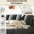 thumbnail image 4 of King Size Luxury Upholstered Bed with Pleating Design, Velvet Platform Bed Frame with Thick Headboard and Oversized Padded Backrest, No Box Spring Needed, Gray, 4 of 9