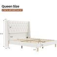 thumbnail image 2 of Queen Size White Velvet Upholstered Platform Bed Frame with 47.6" Tall Wingback Tufted Headboard & High Footboard, Gold Nailhead Trim, 1000lbs Heavy Duty Support, No Box Spring Needed, 2 of 9