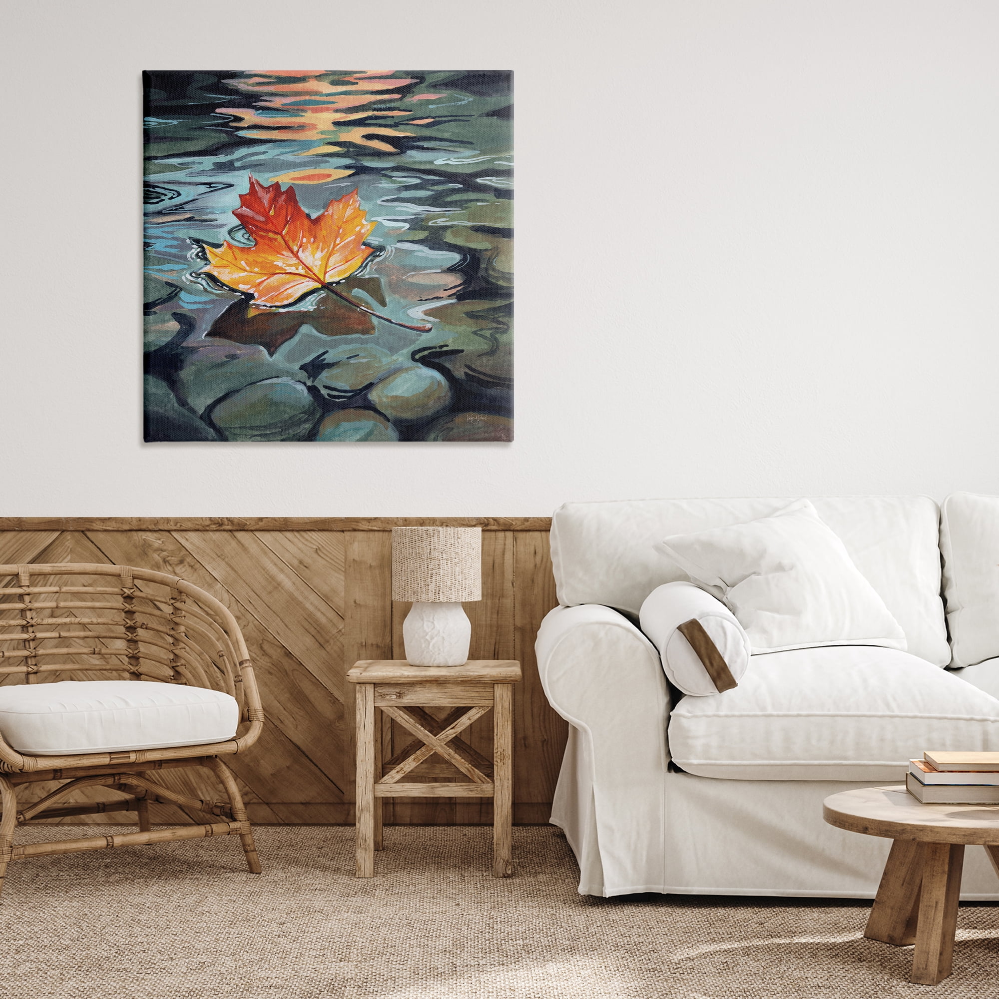 Stupell Industries Maple Leaf Floating in Stream Canvas Wall Art, design by Kate Jarvik Birch