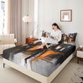 thumbnail image 4 of Homewish Orange Abstract Ombre Queen Sheet Sets, Aesthetic Watercolor Art Flat Sheet, Fashion Modern Stripes Queen Fitted Sheet, Ultra Soft Bedroom Decor, 4-Piece, 4 of 7