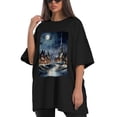 thumbnail image 4 of Plus Size Shirt for Women Black Tops for Women Short Sleeves Shirt for Women Vintage Village At Night T Shirt Crewneck Shirt for Women XL, 4 of 5