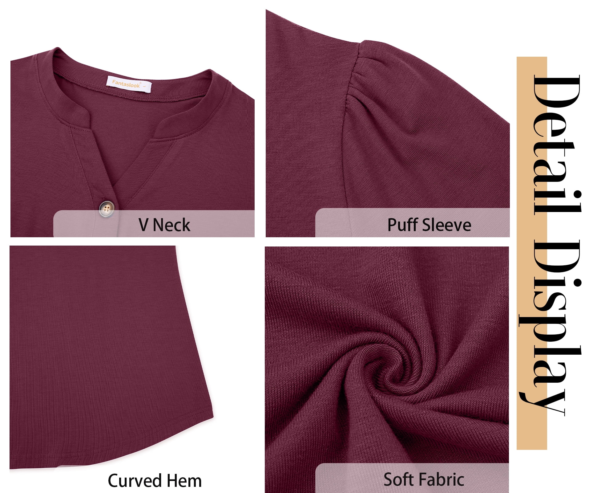 Fantaslook V Neck Henley Blouses for Women Dressy Casual Tops Summer Short Sleeve Shirts Fashion Clothes