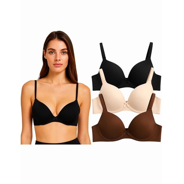 Paquete de 3 Brasieres Doble Push Up, Aumenta hasta dos tallas incluye 6 Colores Diferentes