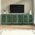 thumbnail image 5 of Atumcto Vintage Accent Sideboard Storage Cabinet, 2-Door Display Cabinet with Symmetrical Floral Carved Design, Adjustable Shelf & Solid Wood Legs for Living Room or Entryway, Antique Green, 5 of 14