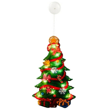 

NUOLUX 1Pc Christmas Cupboard Glass Suction Cup Lamp LED Christmas Tree Design Light