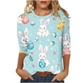 thumbnail image 3 of Jinhomg Easter Day 3/4 Sleeve Shirts for Women Cute Graphic Tee Colorful Spring Casual Blouses Tops Multicolor L, 3 of 7