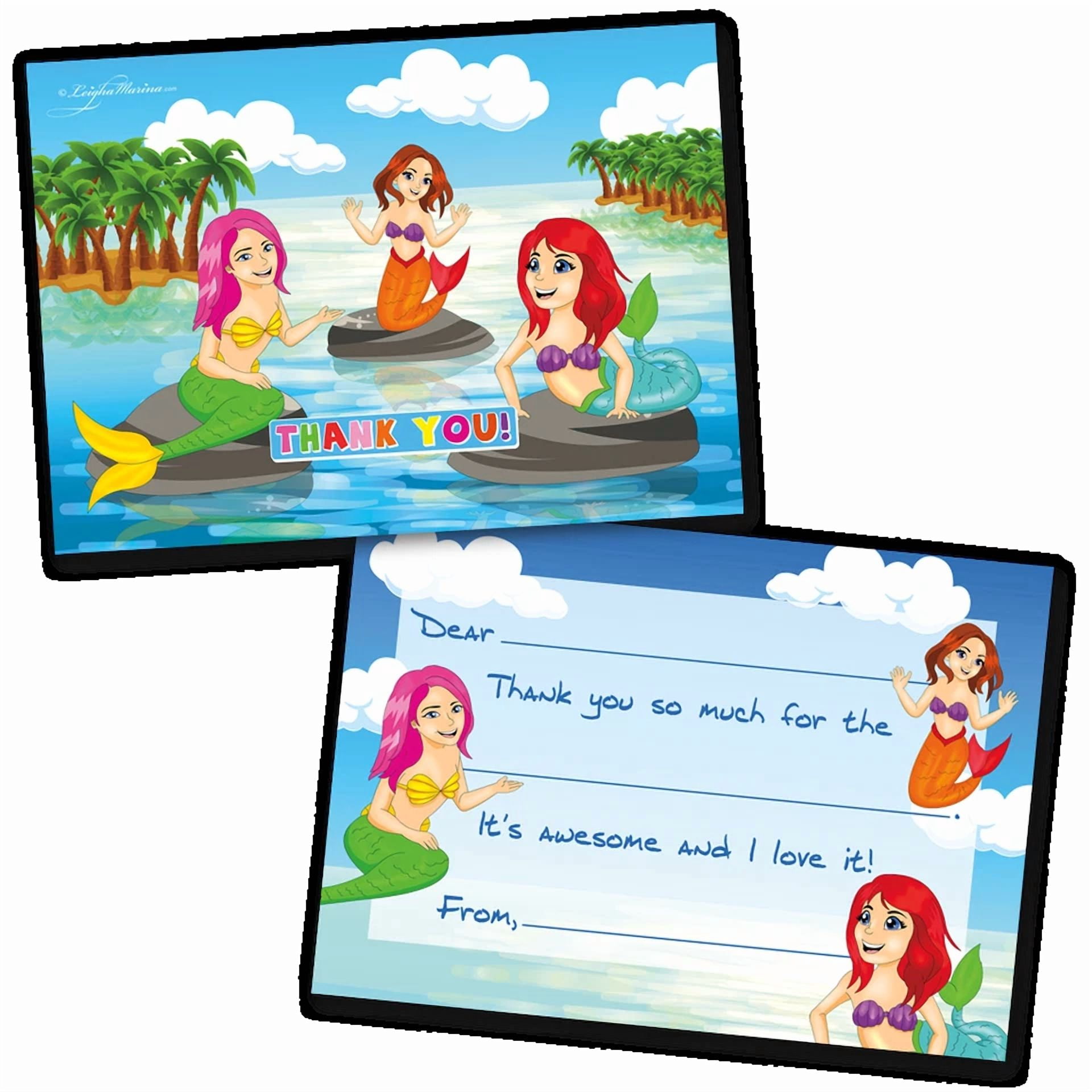 Mermaid Bash Thank You Cards For Kids, 20 Notes & 20 Envelopes